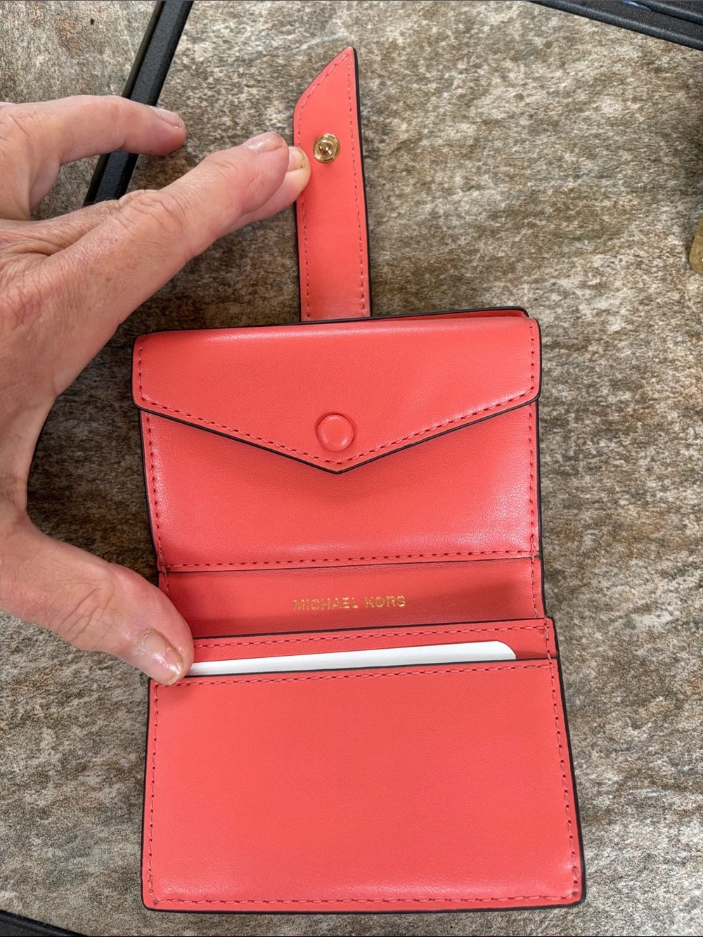 Michael Kors Coral Pebbled Leather Snap Wallet with Gold MK Accent
